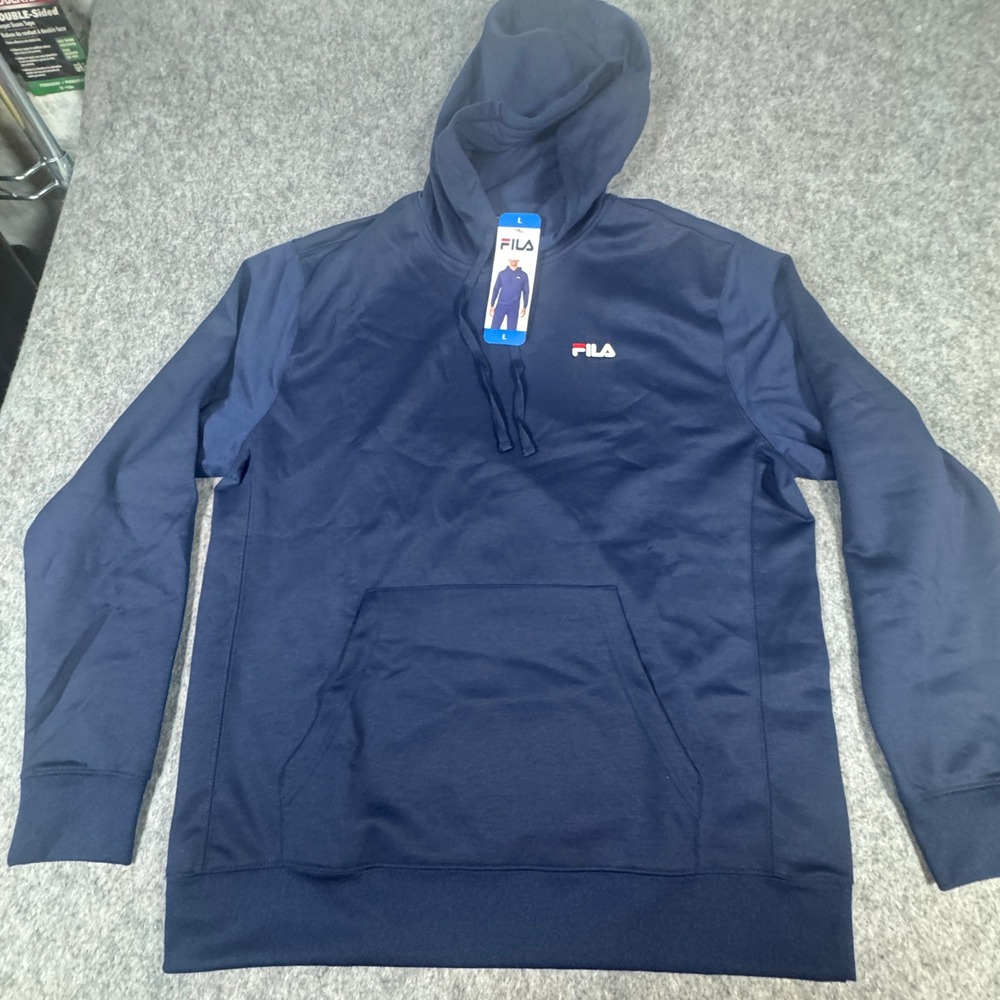 Fila Mens Performance Hoodie Navy Blue Pullover Sweatshirt Size L New With Tags